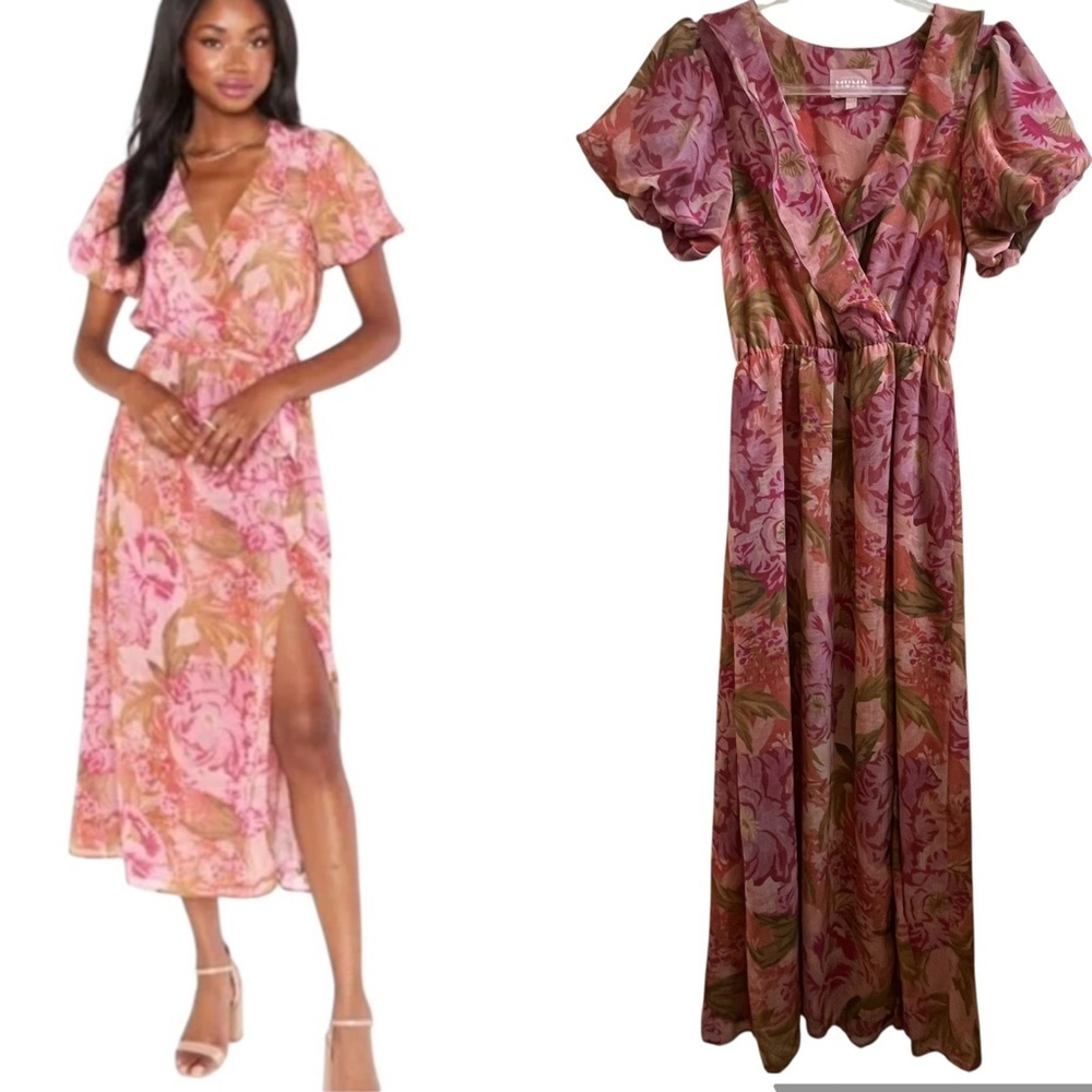 Show Me Your MuMu Verity Pink Floral Garden Party High Low Midi Dress SZ XS